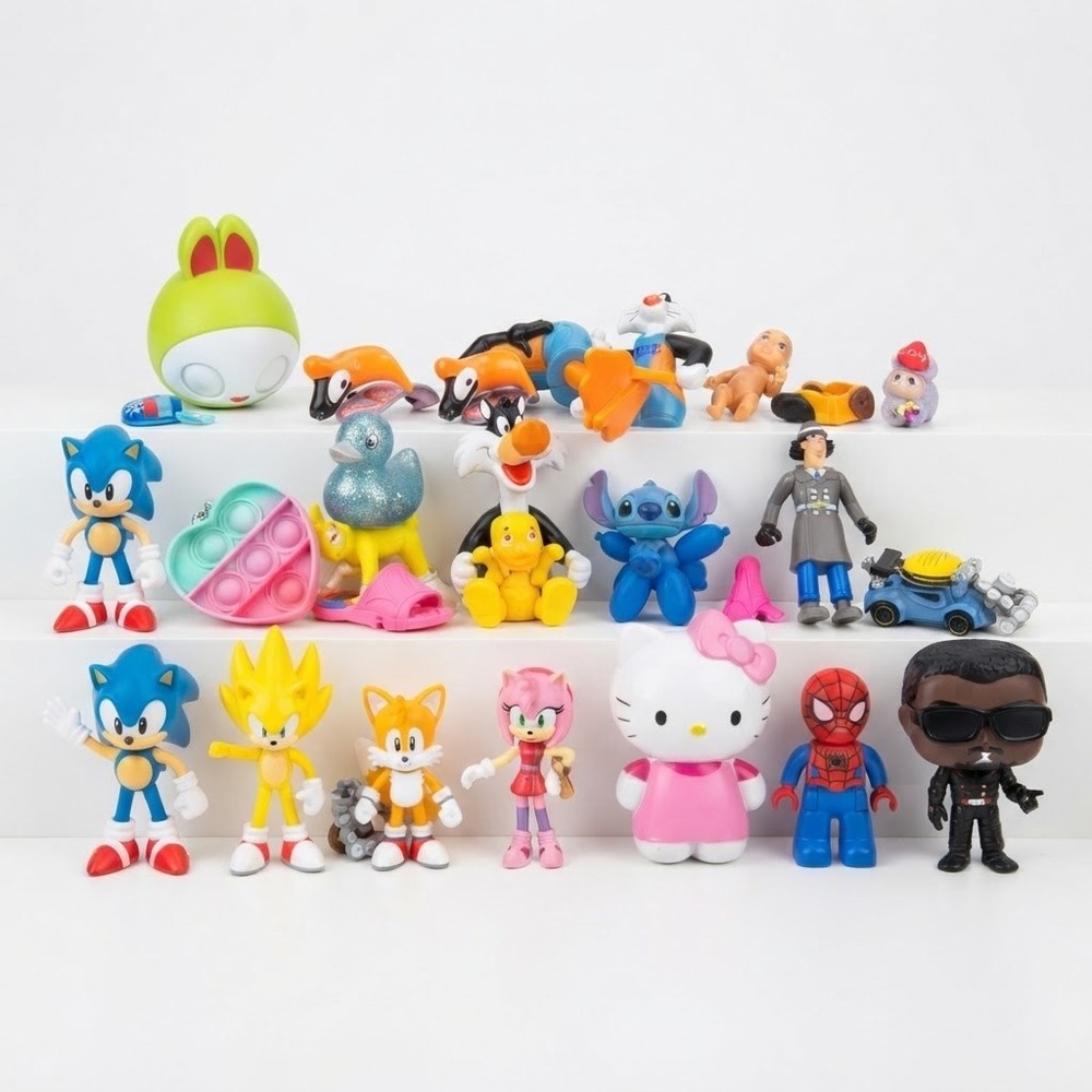 Mixed Character Toy Lot Sonic Stitch Hello Kitty Spider-Man Space Jam 25+ Pc